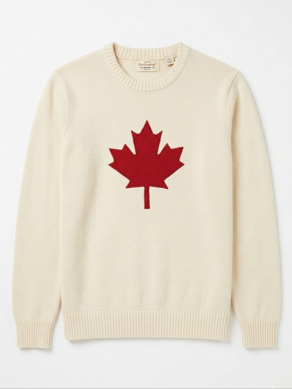 100% Cotton Cream Crewneck  Sweater with Red Maple Leaf, NWT Large Canada Day